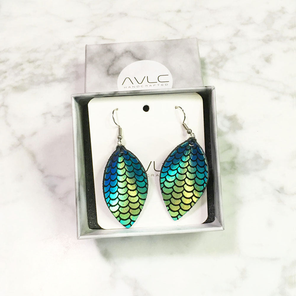 Mermaid - Leather Leaf Earrings