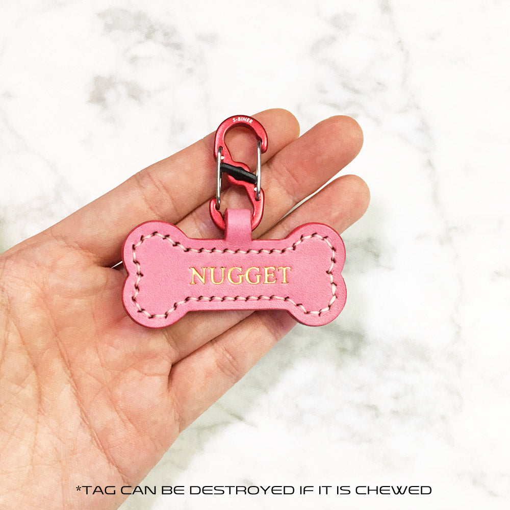 Pink - Leather Bone Dog Tag