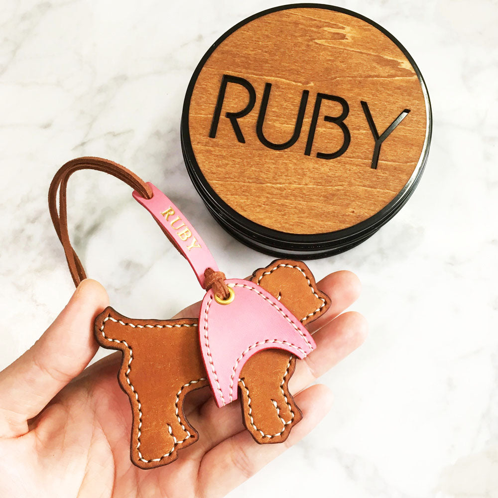 Poodle with Harness - Custom Leather Bag Charm