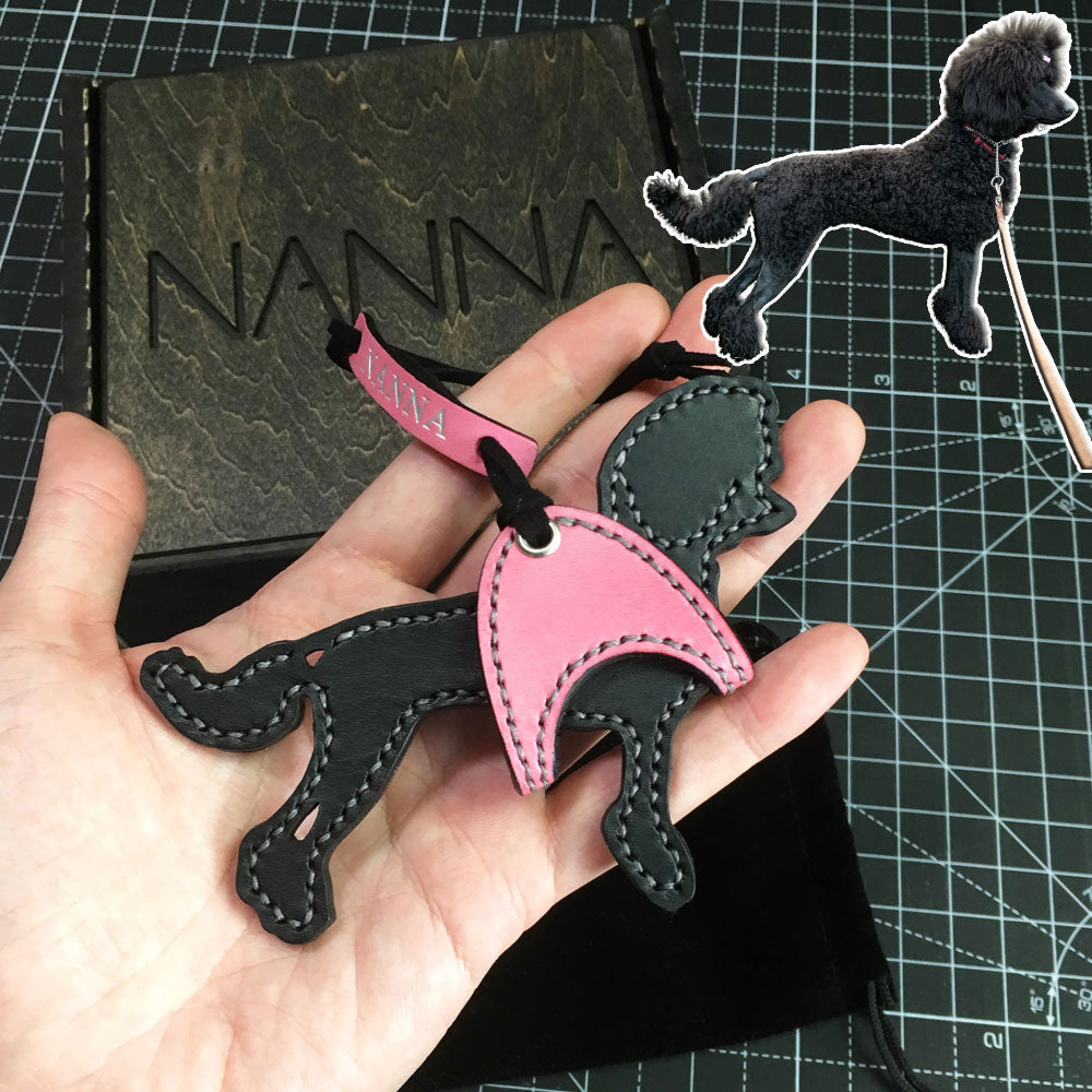 Poodle with Harness - Custom Leather Bag Charm