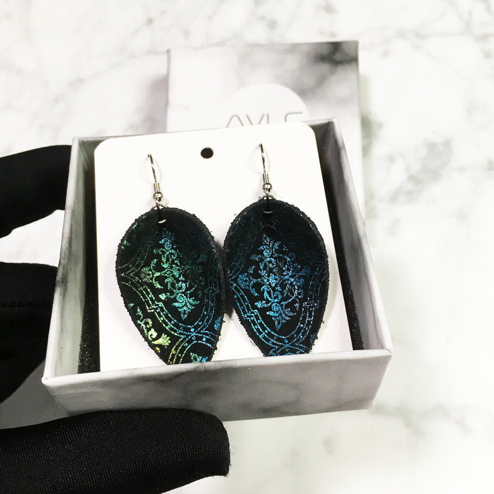 Damask - Leather Leaf Earrings