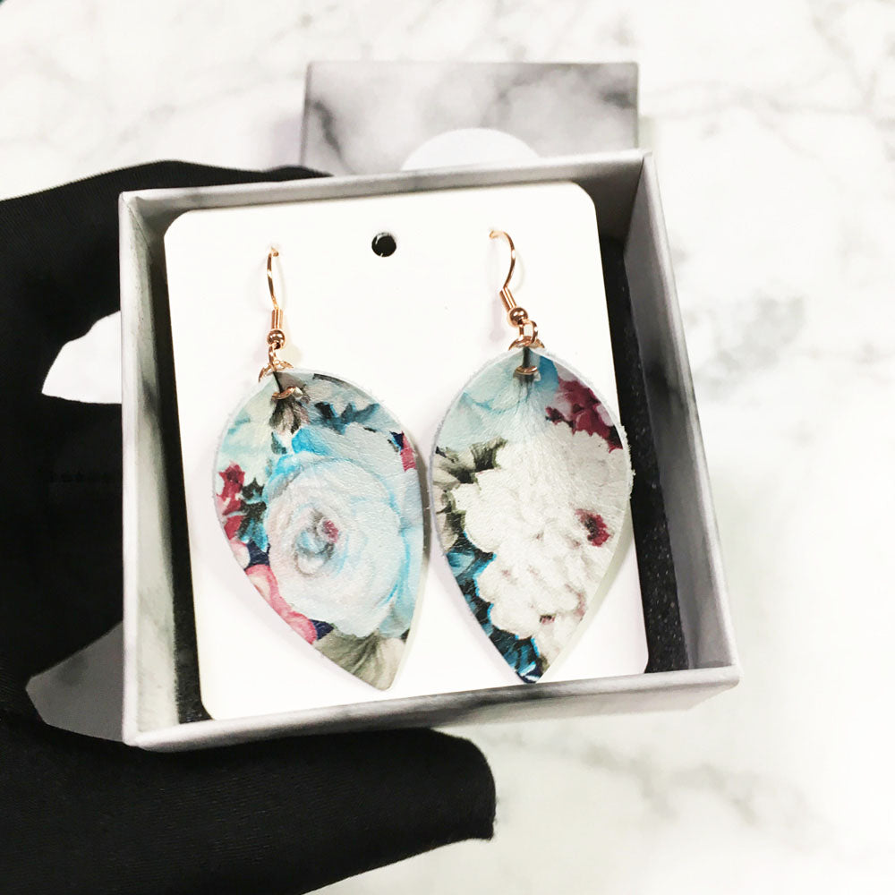 Vintage Floral - Leather Leaf Earrings