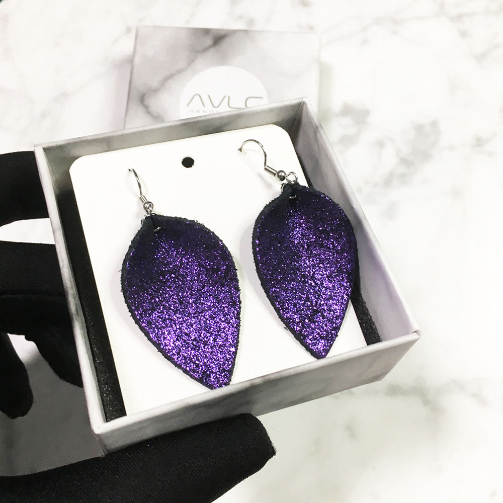Grape - Leather Leaf Earrings