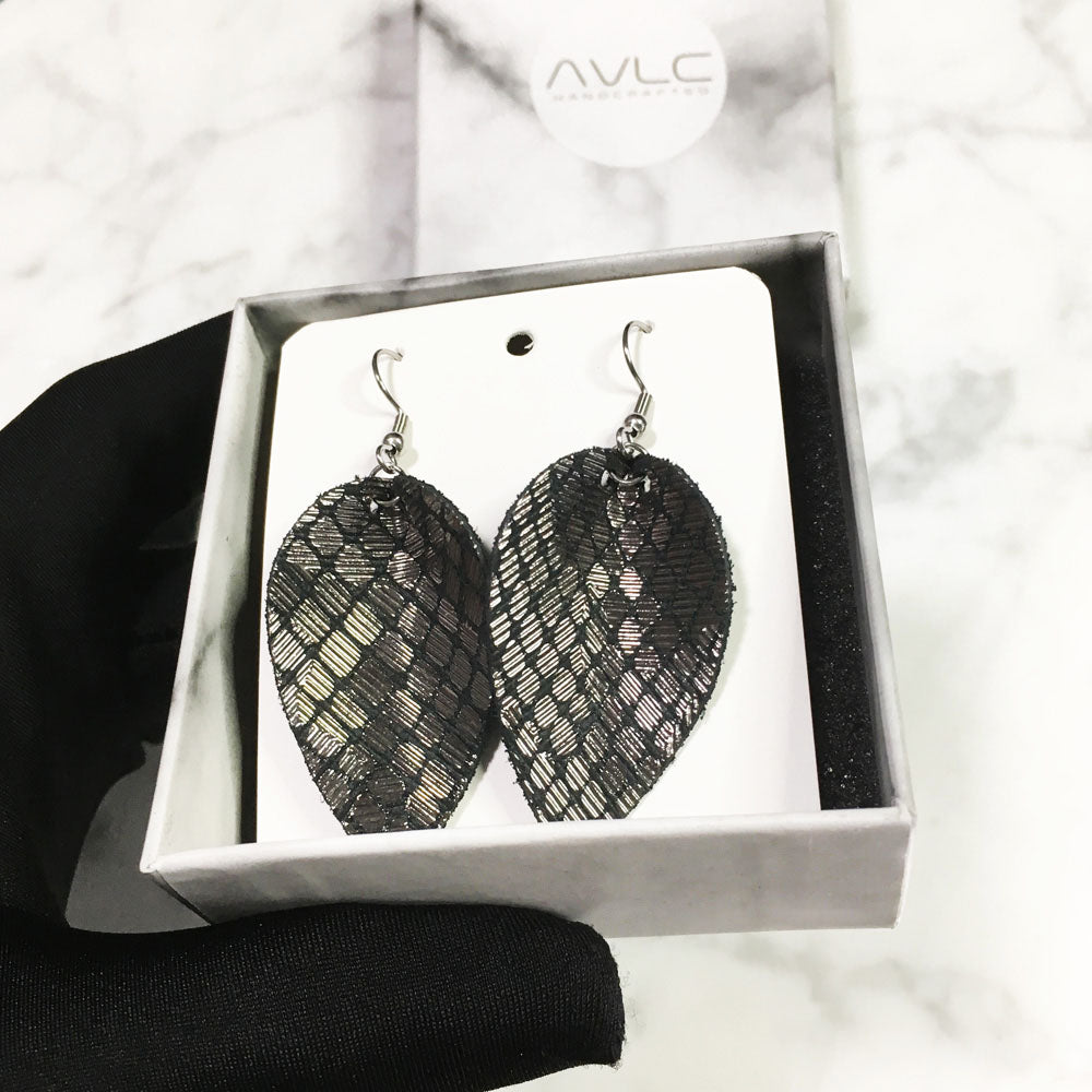 Metallic Camo Mamba - Leather Leaf Earrings