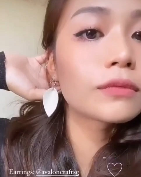 Pearl Dazzle (Off White) - Leather Leaf Earrings