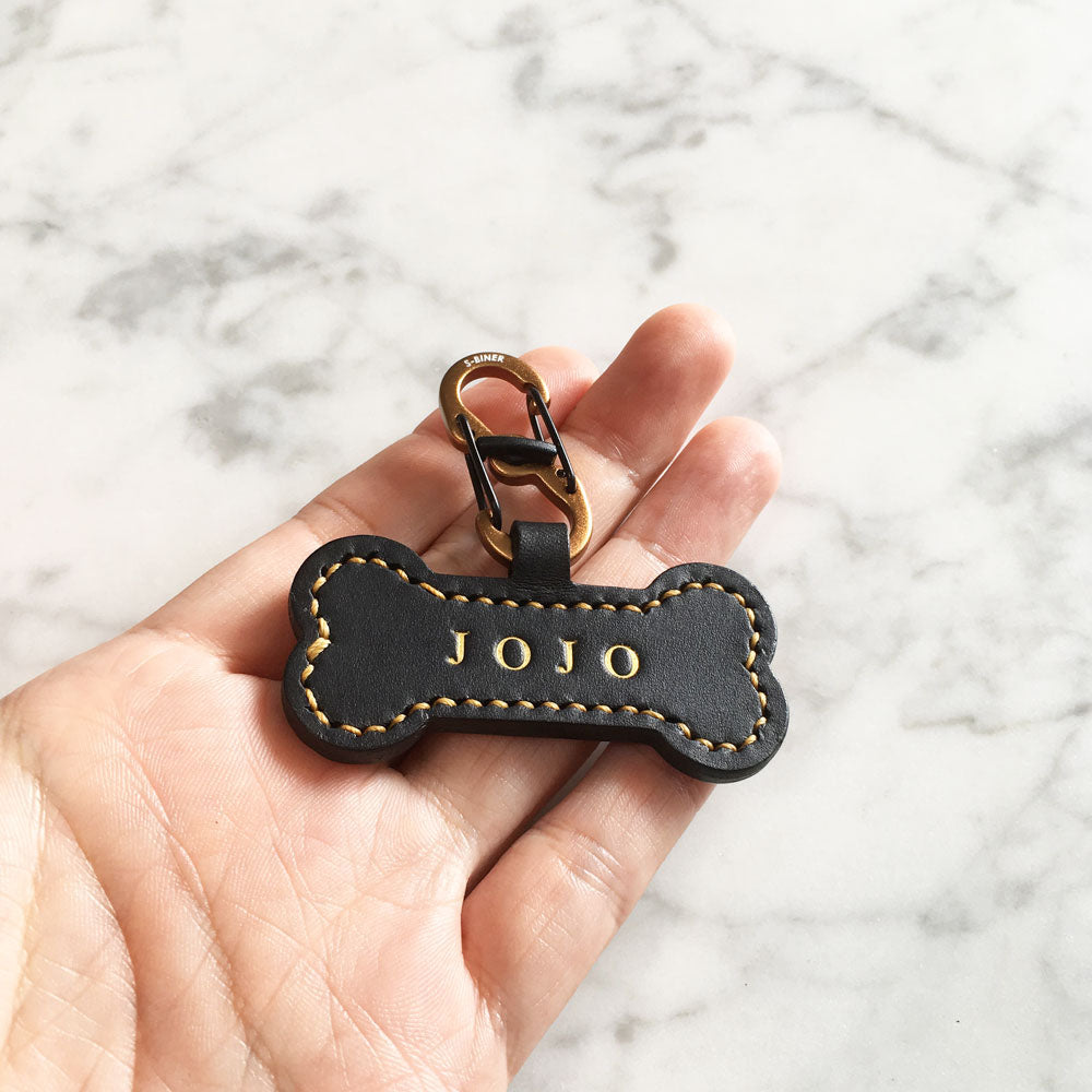 Black - Leather Bone Dog Tag