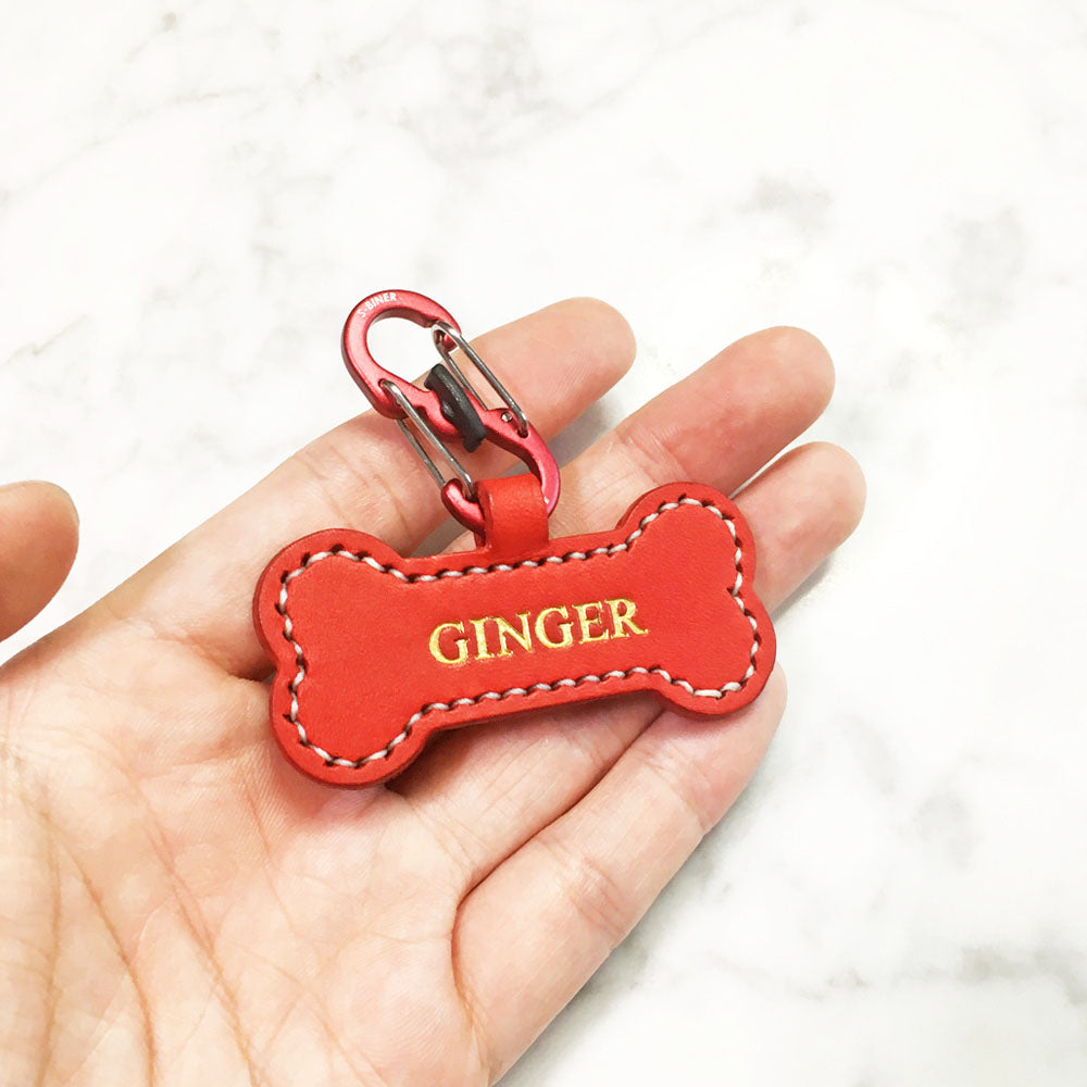 Red - Leather Bone Dog Tag