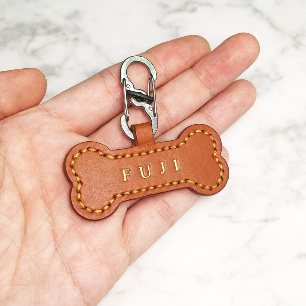 Brown - Leather Bone Dog Tag