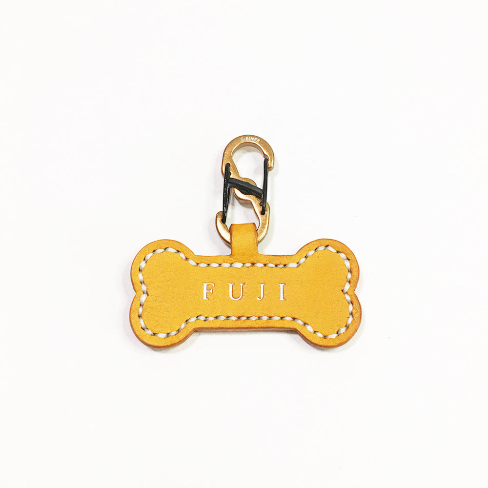 Yellow - Leather Bone Dog Tag