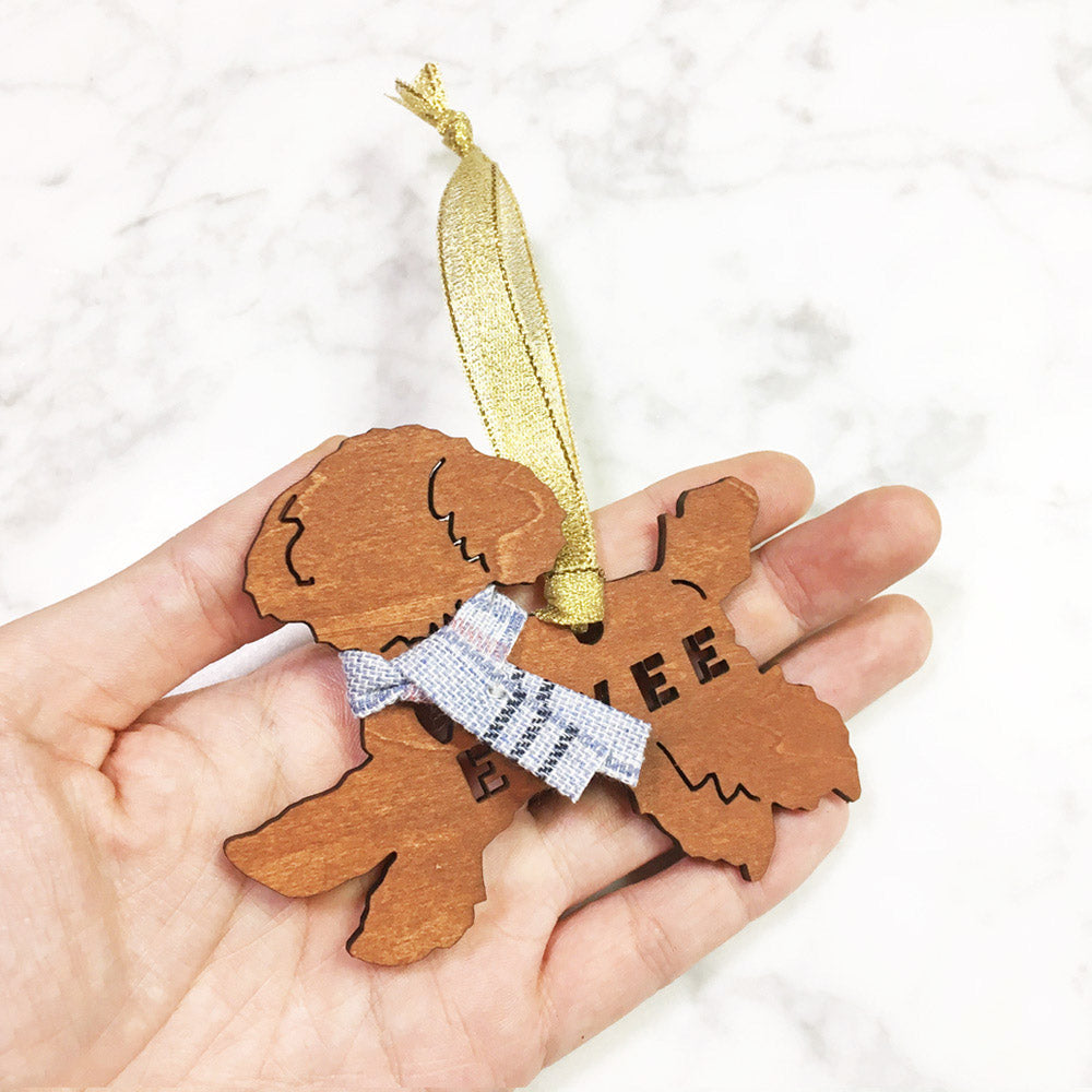 Poodle - Wooden Dog Ornament (with Scarf)