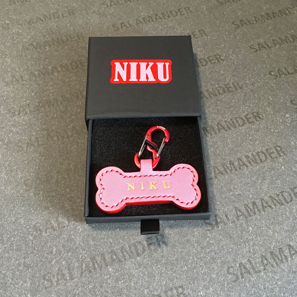 Pink - Leather Bone Dog Tag