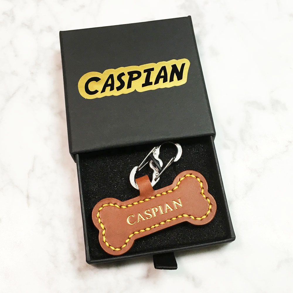Brown - Leather Bone Dog Tag