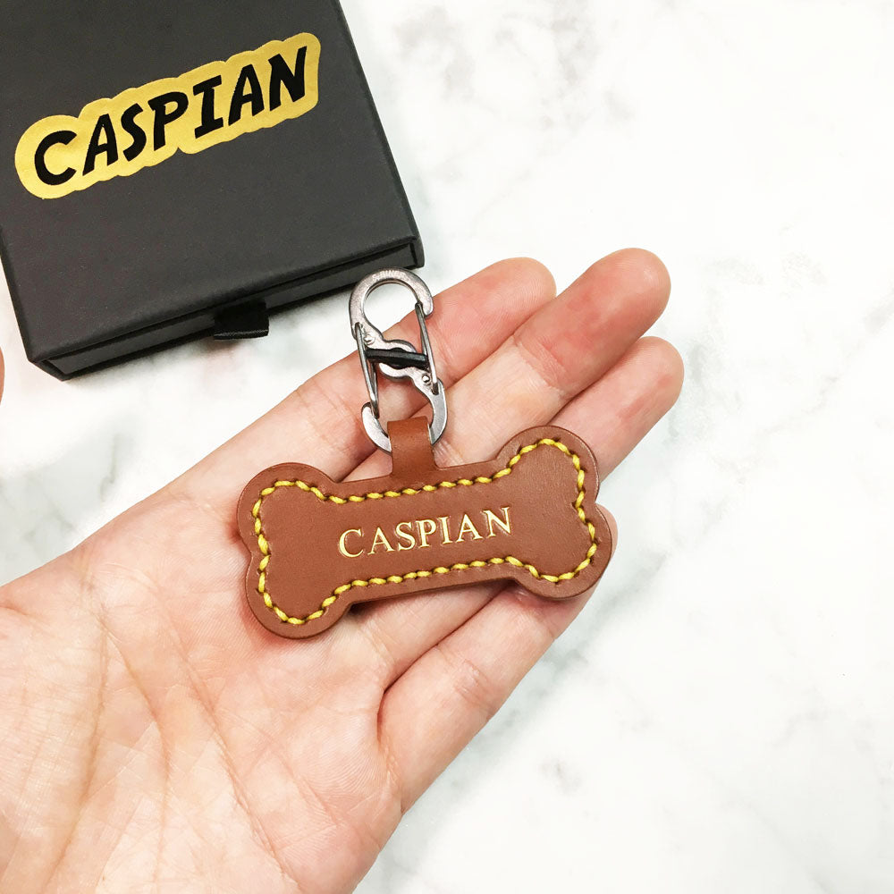 Brown - Leather Bone Dog Tag