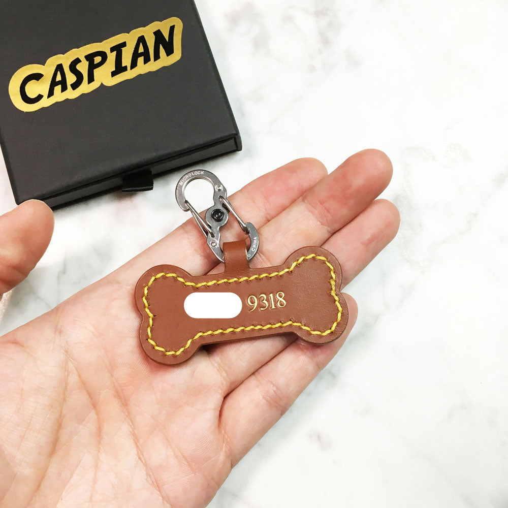 Brown - Leather Bone Dog Tag