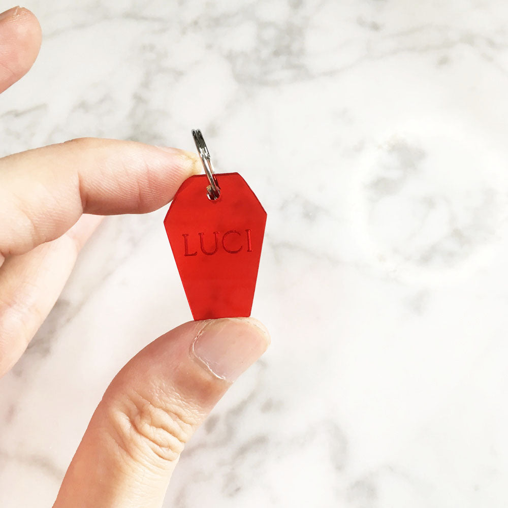 Tinted Red Coffin - Acrylic Tag