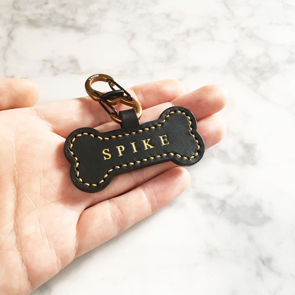 Black - Leather Bone Dog Tag