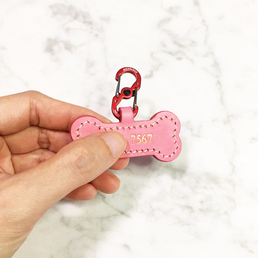 Pink - Leather Bone Dog Tag