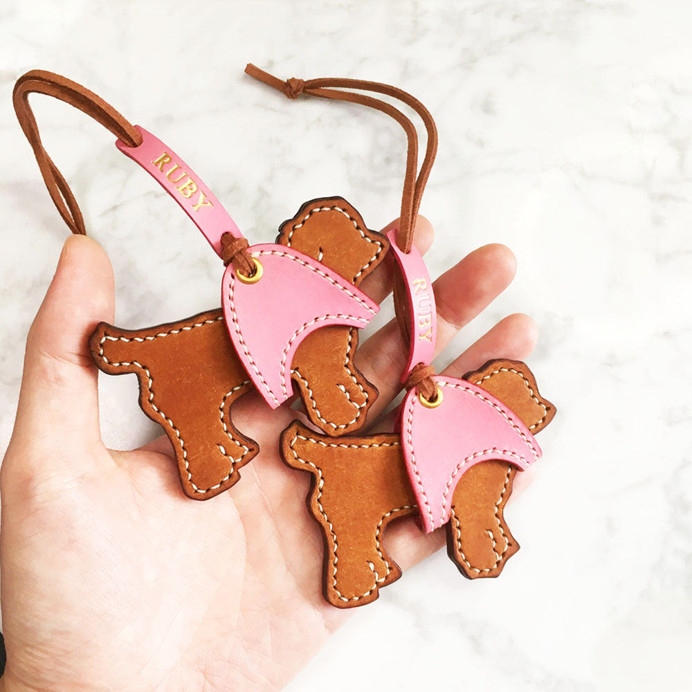 Poodle with Harness - Custom Leather Bag Charm