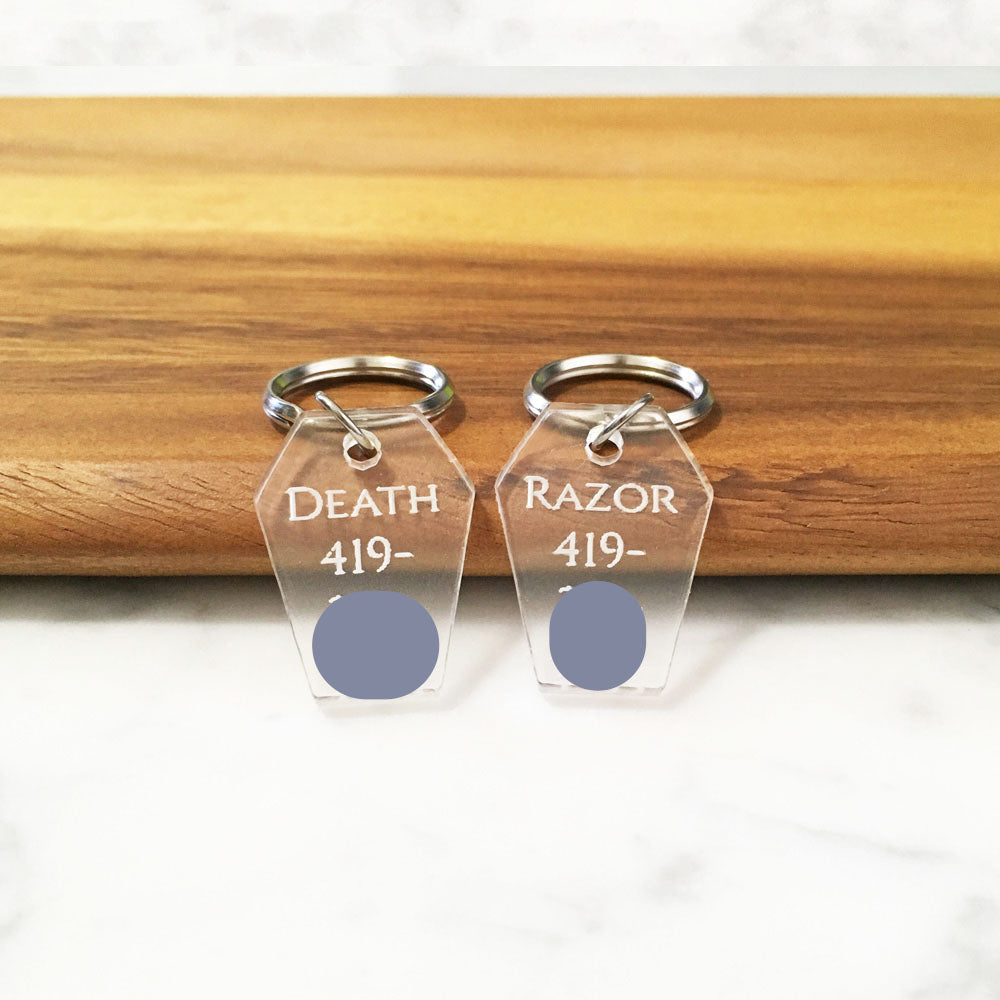 Tinted Black Acrylic Coffin Shape Pet Tag - Avaloncraftsg