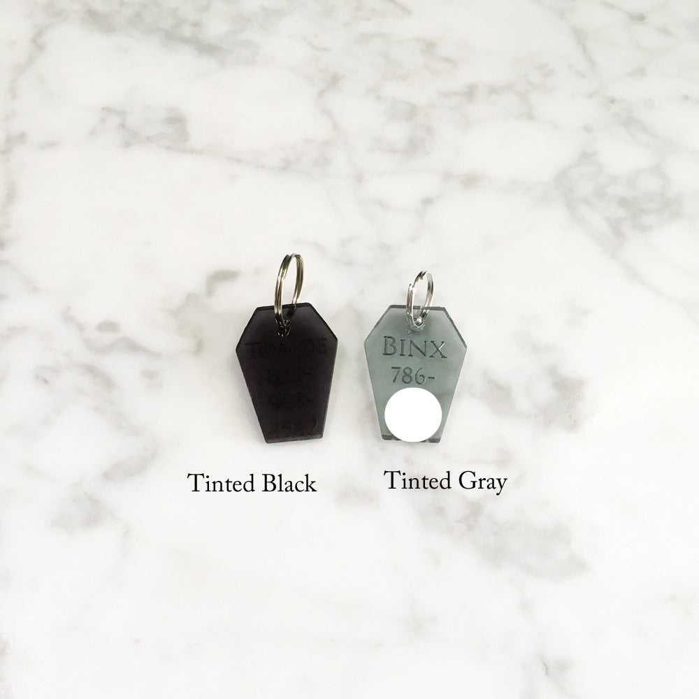 Tinted Gray Coffin - Acrylic Tag