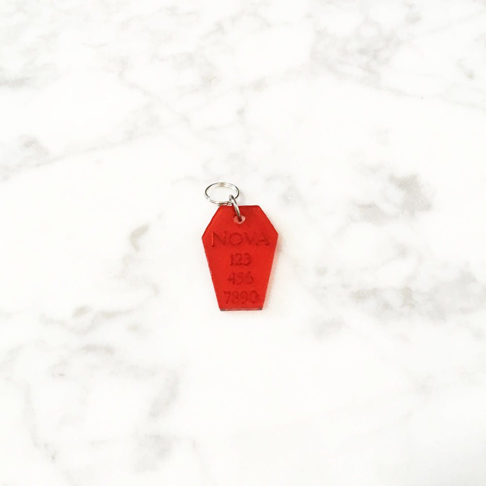 Tinted Red Acrylic Coffin Shape Pet Tag - Avaloncraftsg