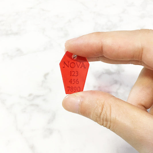 Tinted Red Acrylic Coffin Shape Pet Tag - Avaloncraftsg