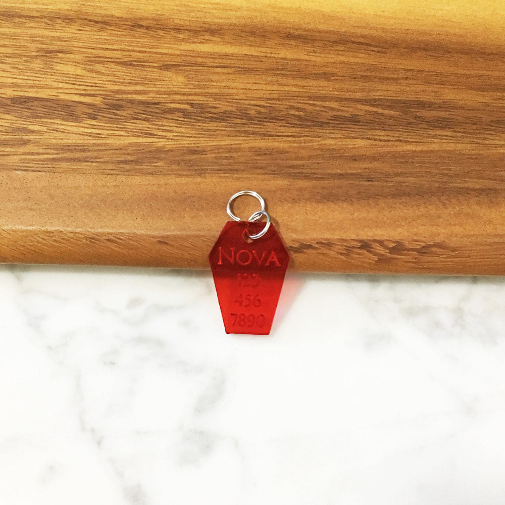 Tinted Black Acrylic Coffin Shape Pet Tag - Avaloncraftsg