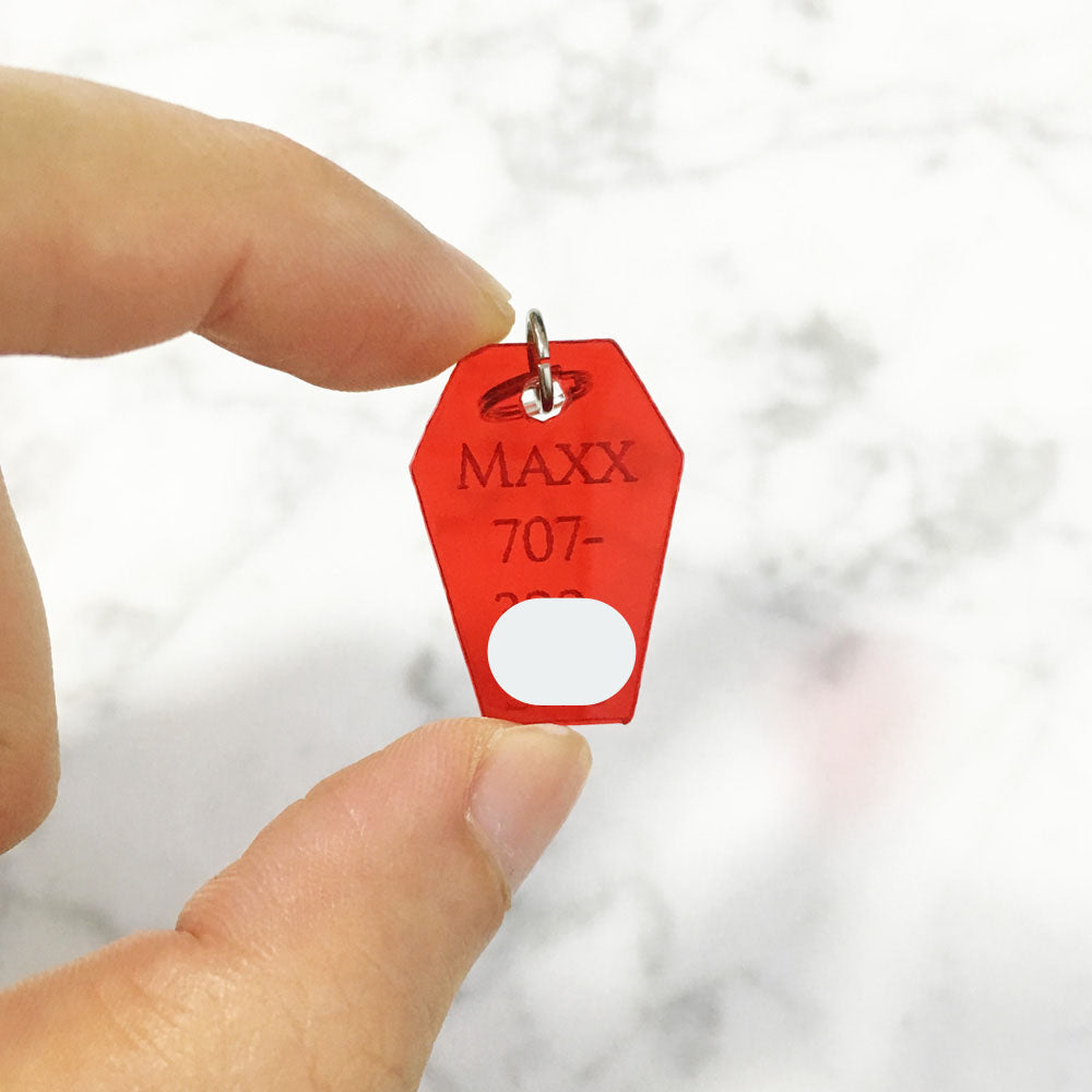 Tinted Red Coffin - Acrylic Tag