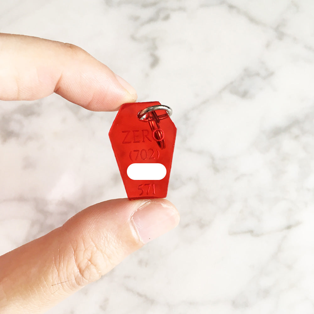 Tinted Red Coffin - Acrylic Tag
