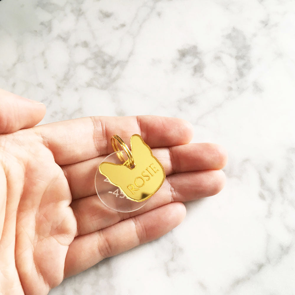 French Bulldog - Gold Mirror Acrylic Tag