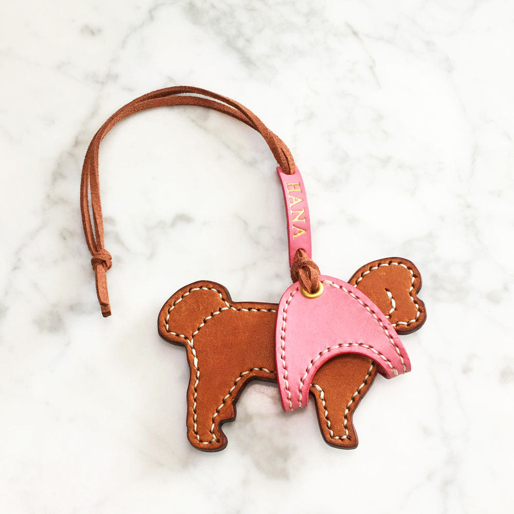 Poodle with Harness - Custom Leather Bag Charm