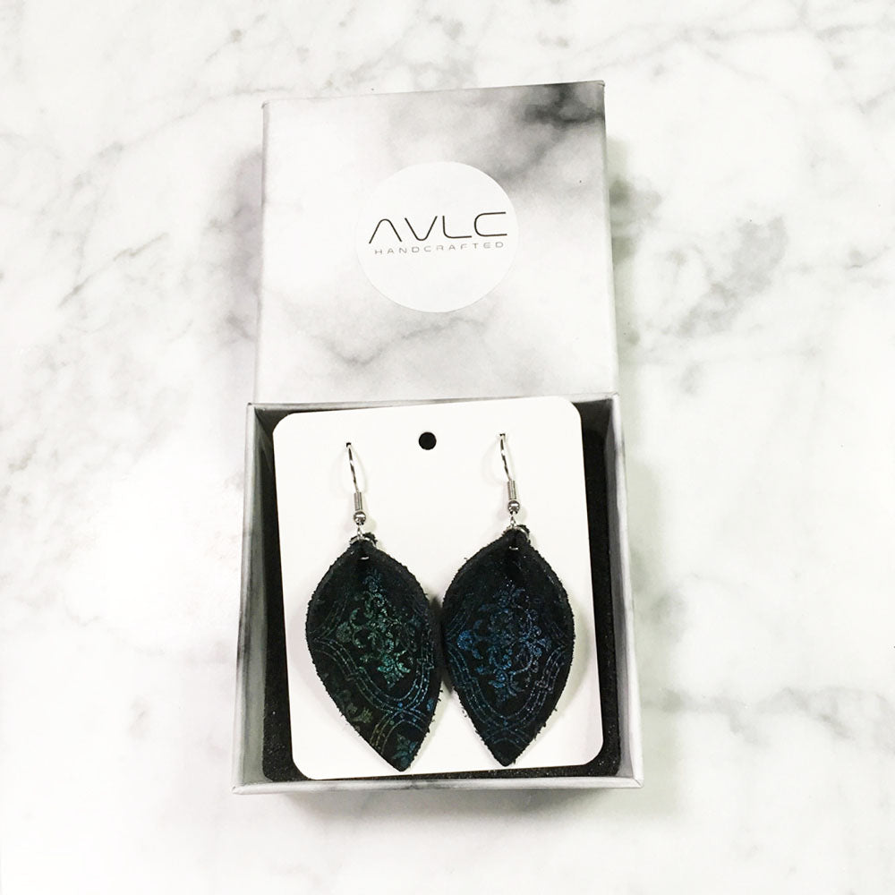 Damask - Leather Leaf Earrings
