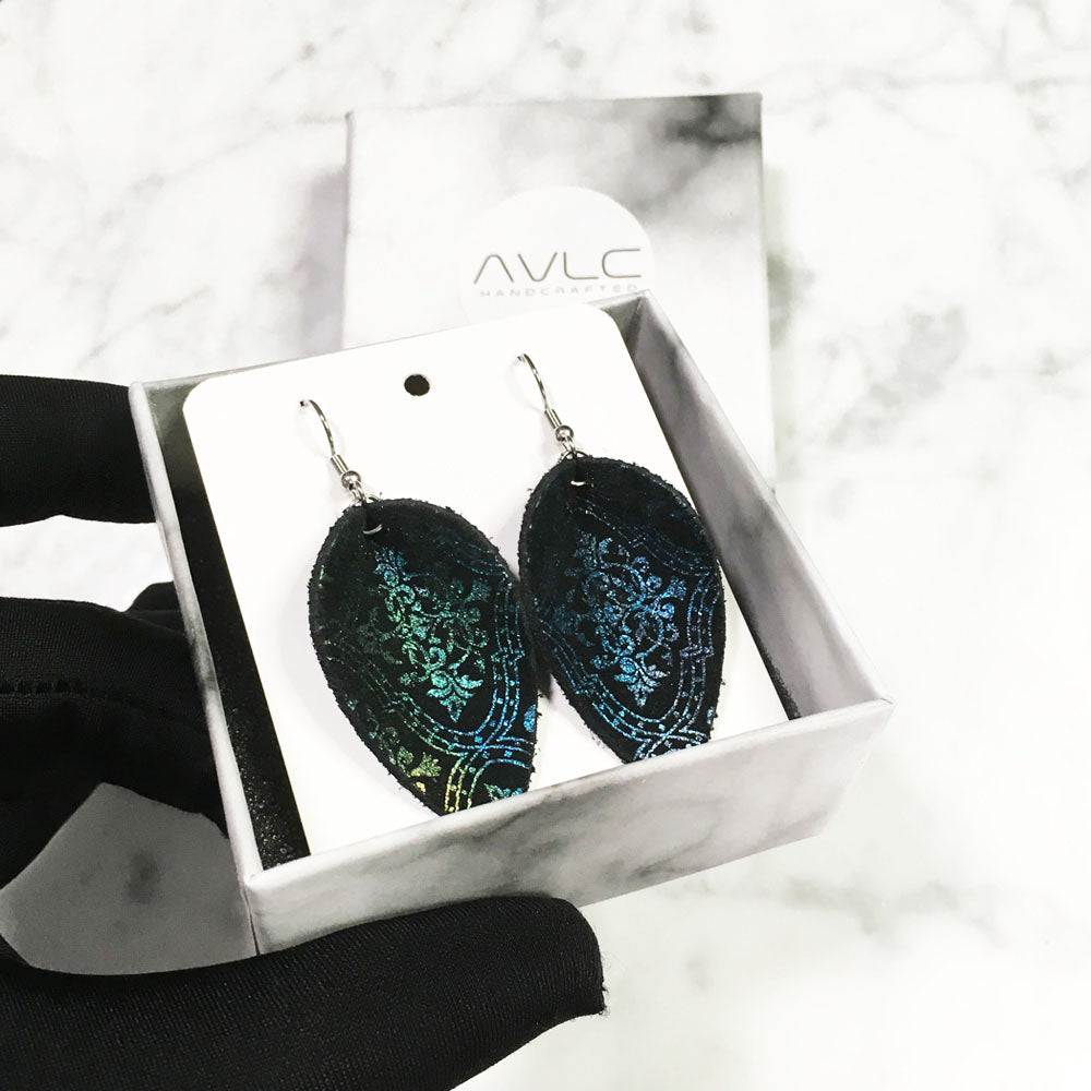 Damask - Leather Leaf Earrings