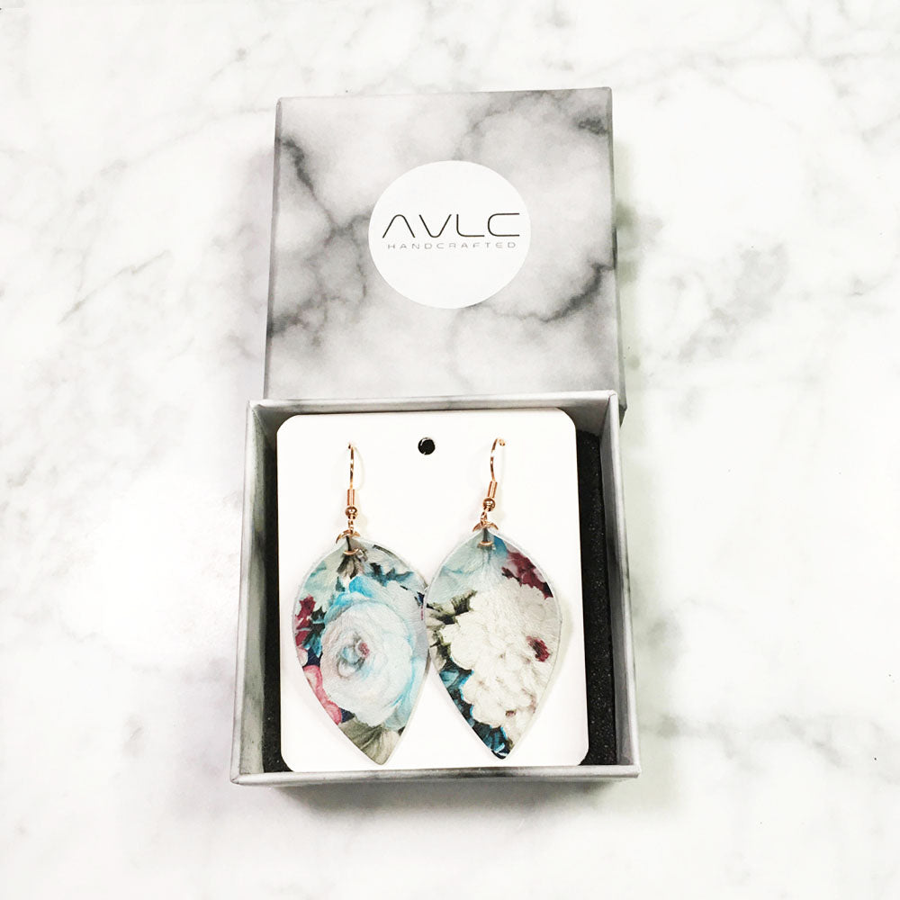 Vintage Floral - Leather Leaf Earrings