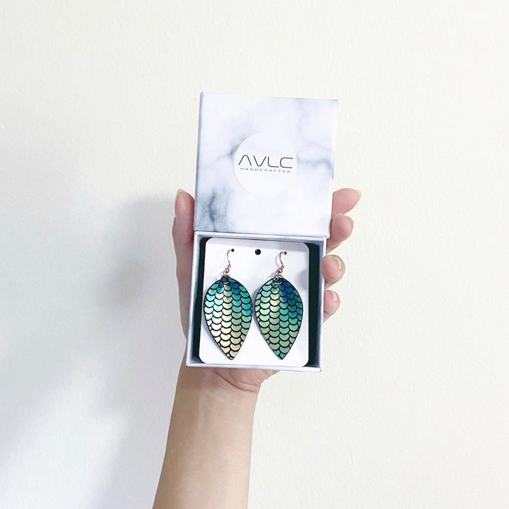 Mermaid - Leather Leaf Earrings