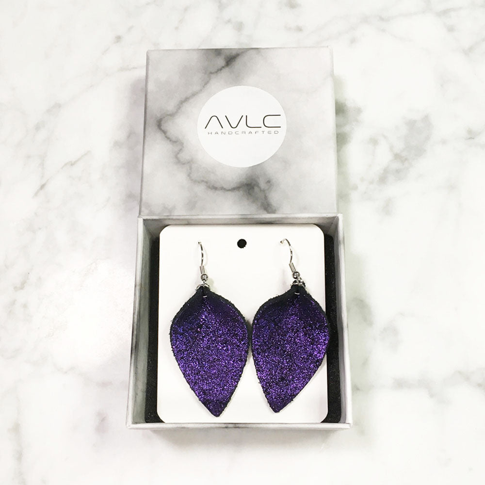 Grape - Leather Leaf Earrings