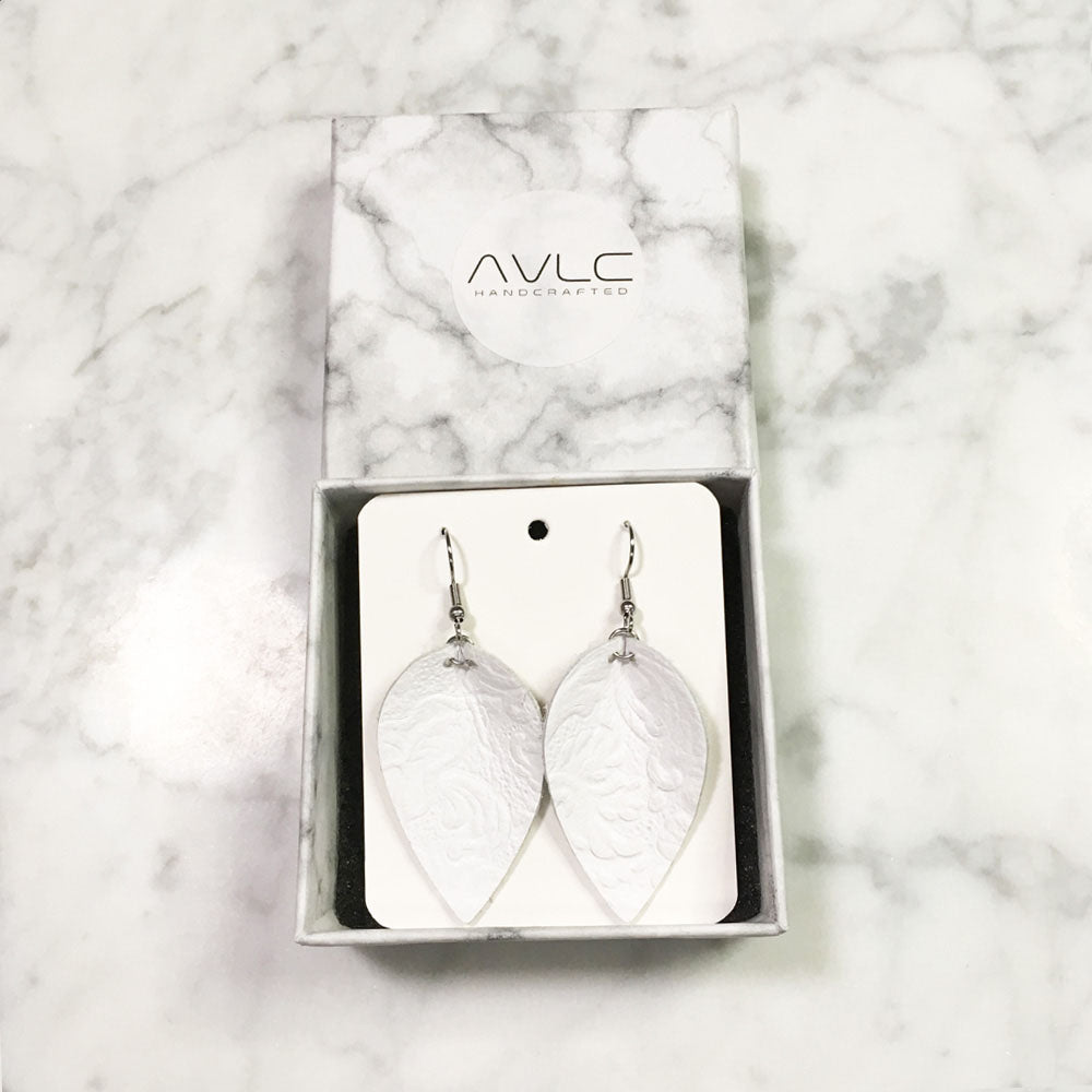 Western White Saddle - Leather Leaf Earrings