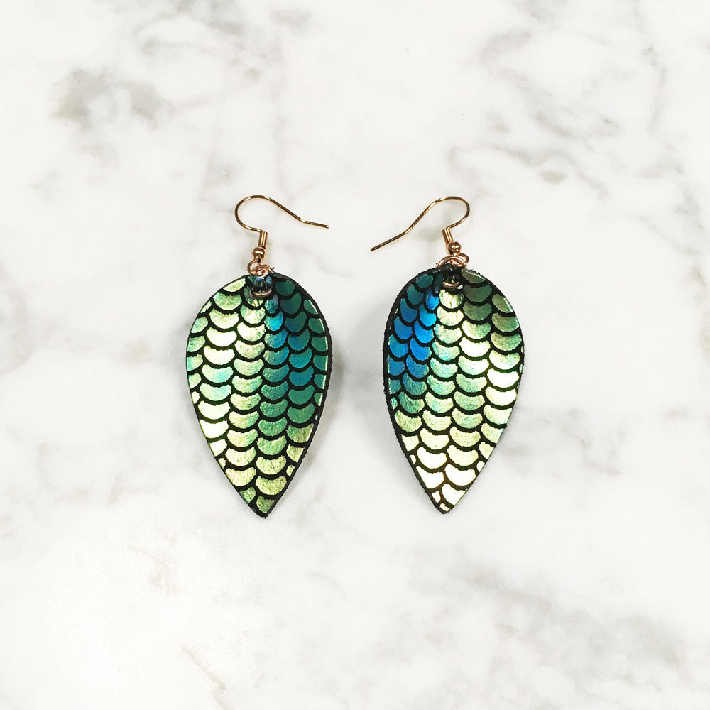 Mermaid - Leather Leaf Earrings