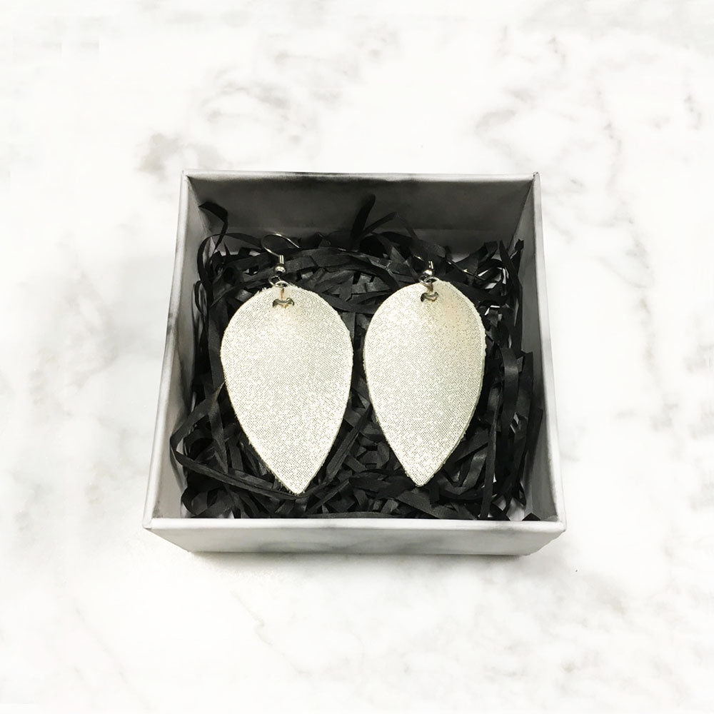 Pearl Dazzle (Off White) - Leather Leaf Earrings