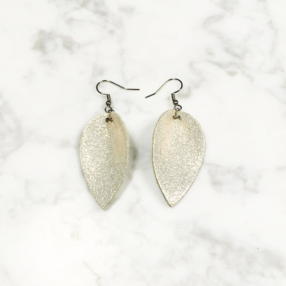 Pearl Dazzle (Off White) - Leather Leaf Earrings