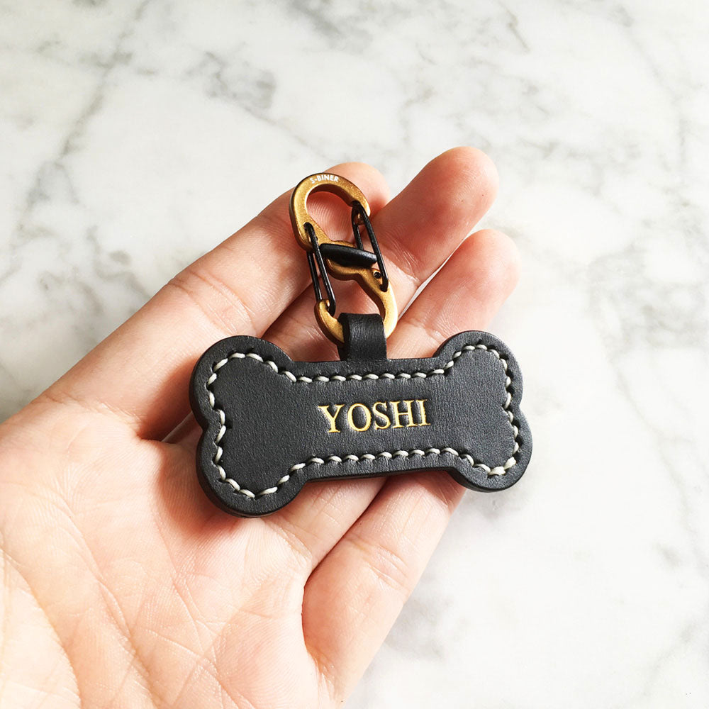 Black - Leather Bone Dog Tag