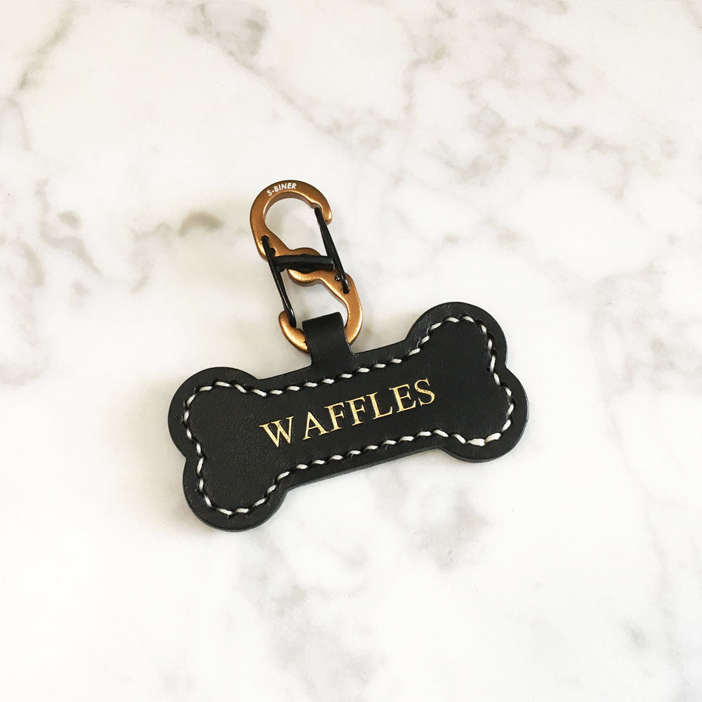 Black - Leather Bone Dog Tag