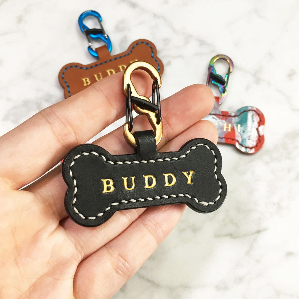Black - Leather Bone Dog Tag
