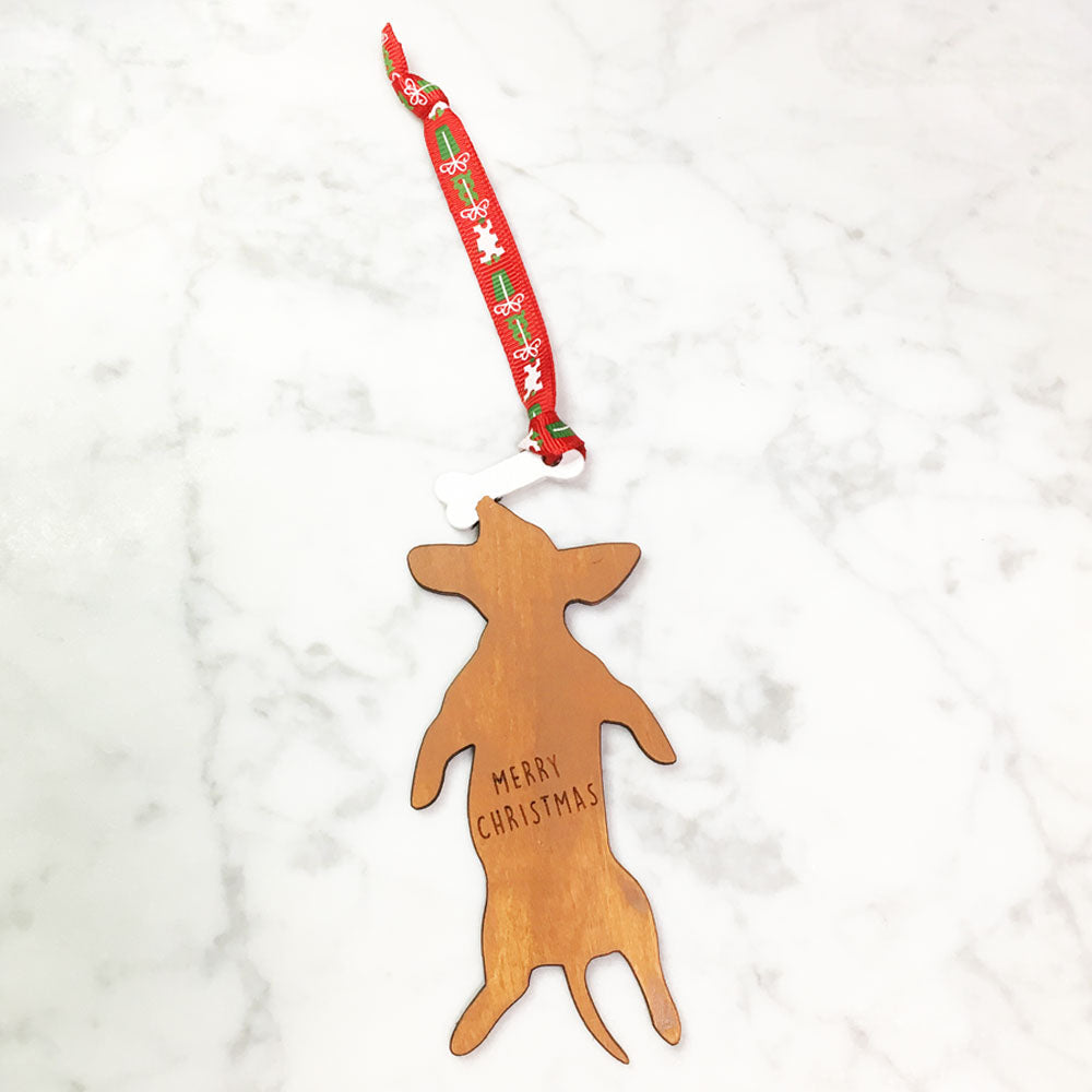 Dachshund with Bone - Wooden Dog Ornament