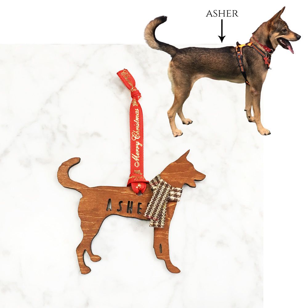 Custom Cut Wooden Dog Ornament (with Scarf)
