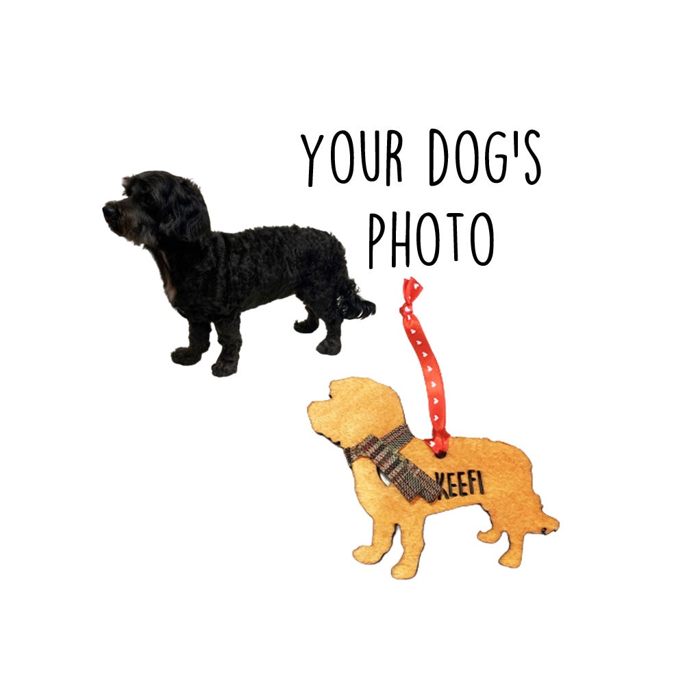Custom Cut Wooden Dog Ornament (with Scarf)