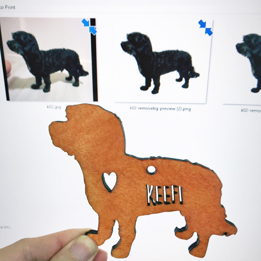 Custom Cut Wooden Dog Ornament (with Scarf)