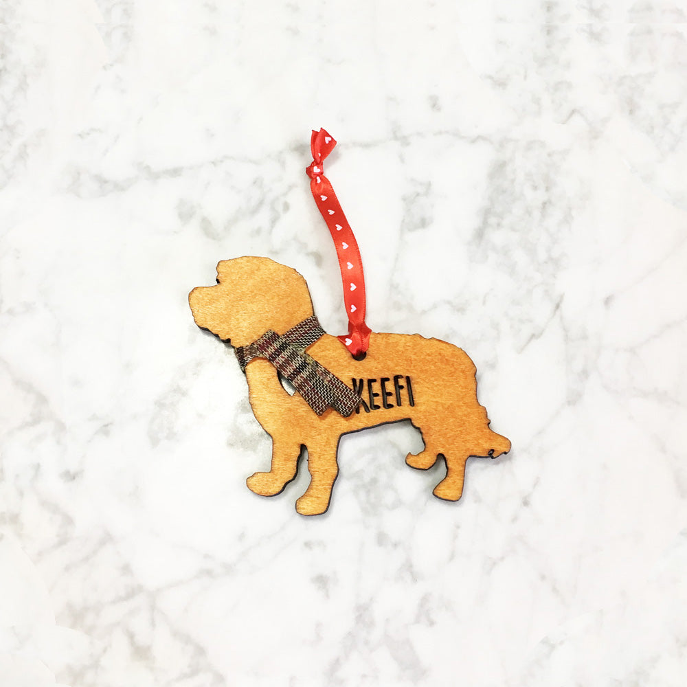 Custom Cut Wooden Dog Ornament (with Scarf)