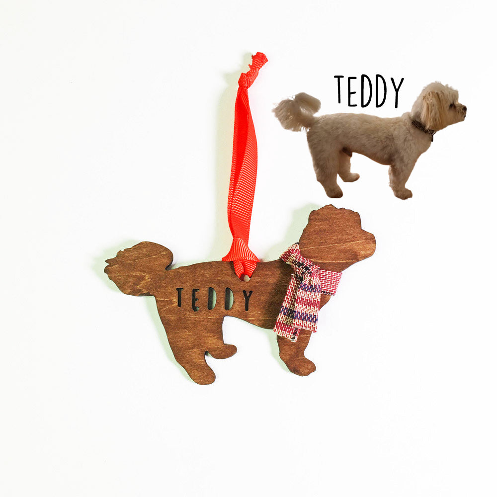Custom Cut Wooden Dog Ornament (with Scarf)