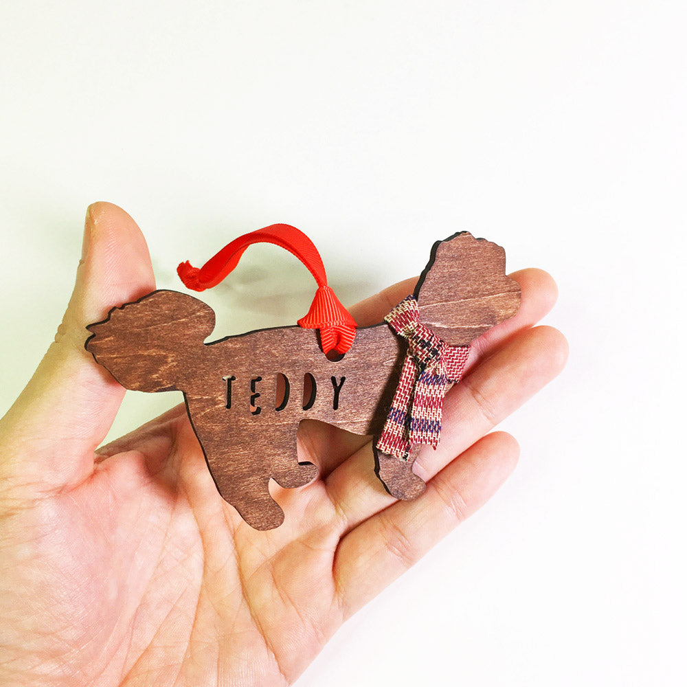 Custom Cut Wooden Dog Ornament (with Scarf)